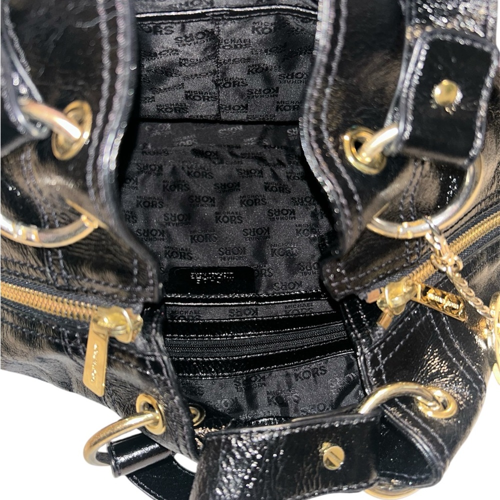 Michael Kors Shiny Black Patent Tote with Gold MK Charm - Picture 3 of 5